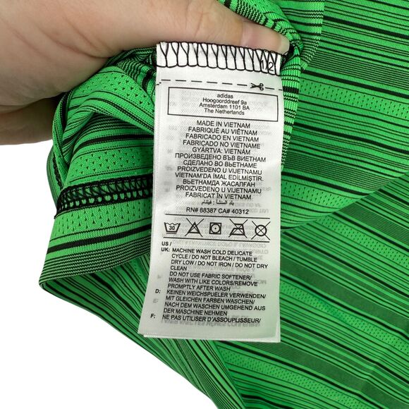 Adidas Golf Polo Shirt Men’s SMALL PrimeGreen Snap Button Stripe Short Sleeve - Picture 13 of 14